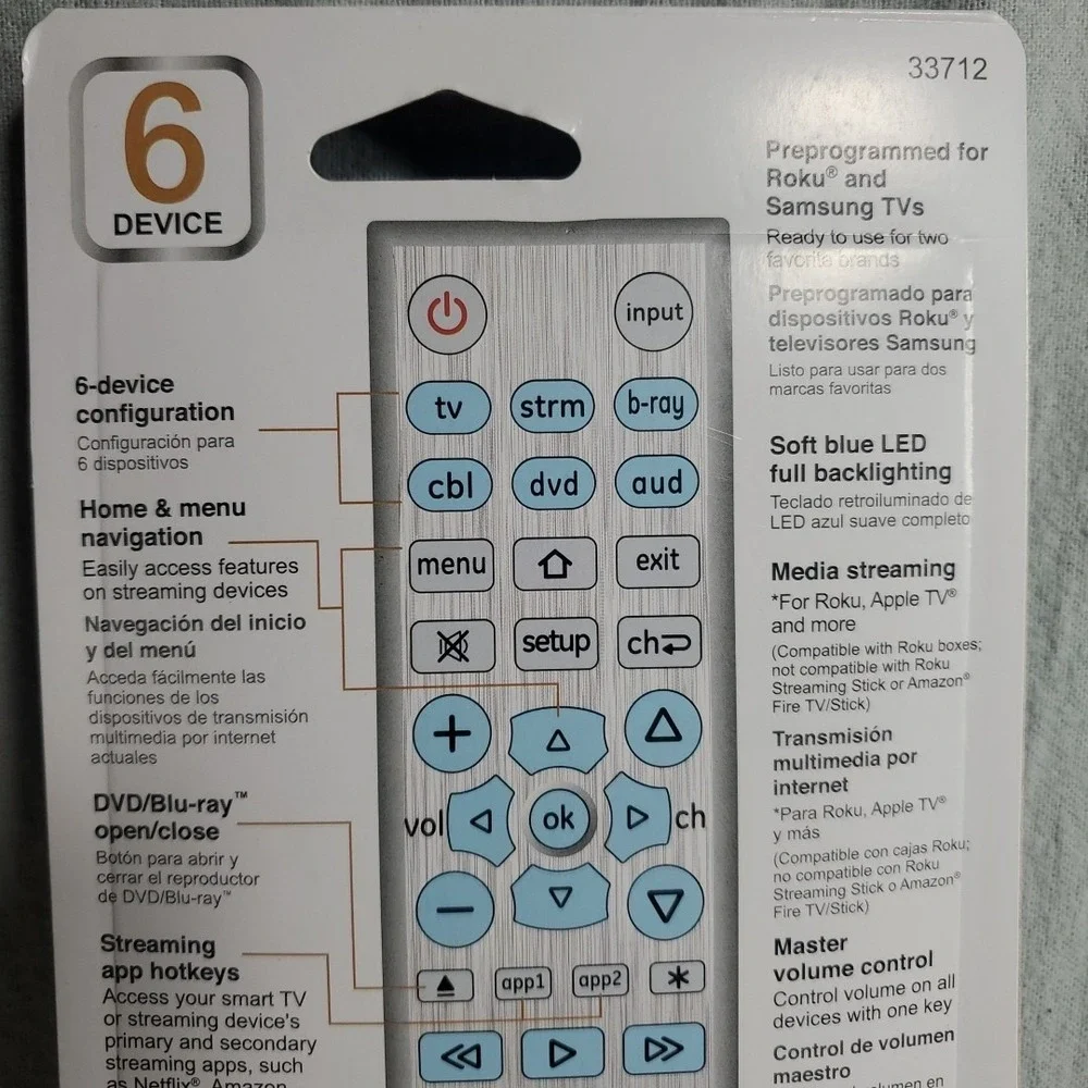 GE Ultra Pro Universal Remote 6 Device Big Button Soft Blue LED New Sealed
